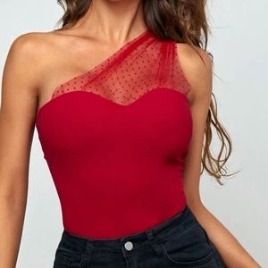 Red mesh top